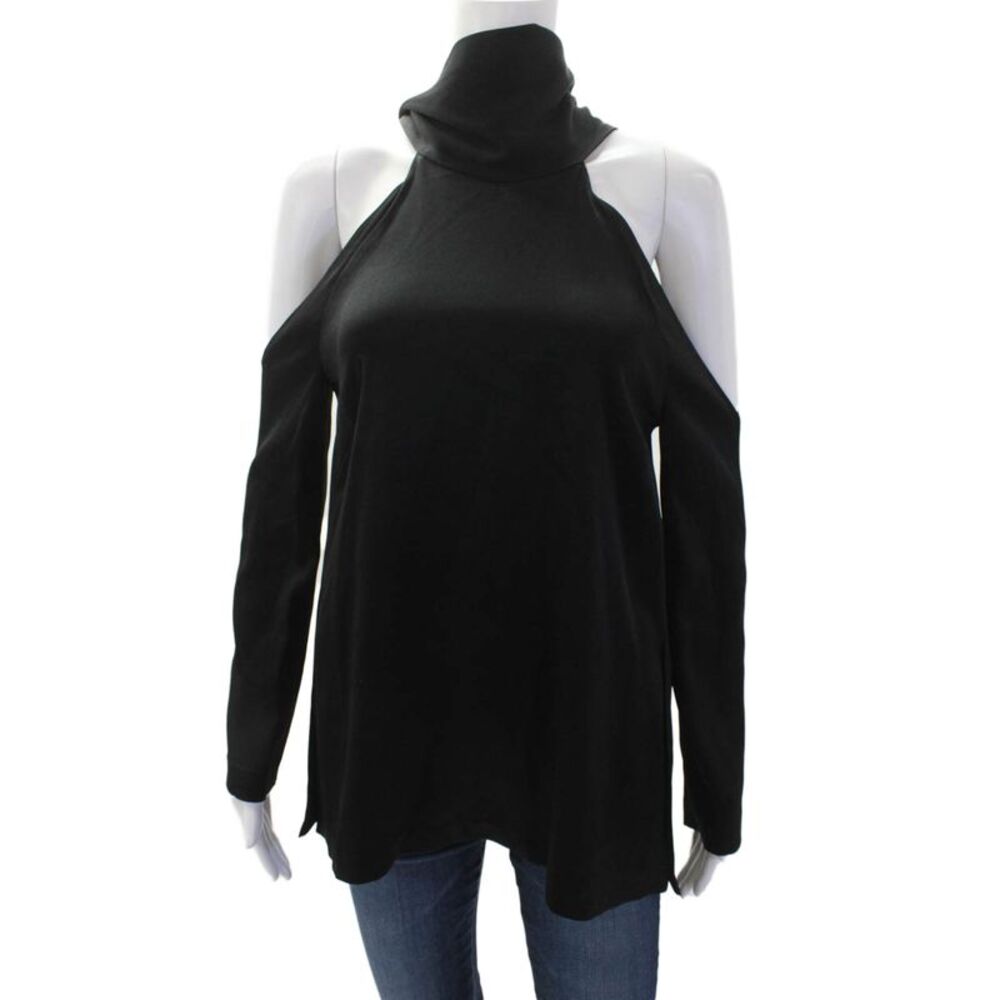 Galvan London Womens Satin Cold Shoulder Long Sleeve Halter Blouse Blakc Size 8